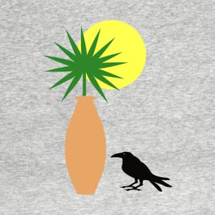 Boho Pot with Palm Leaf and a crow T-Shirt